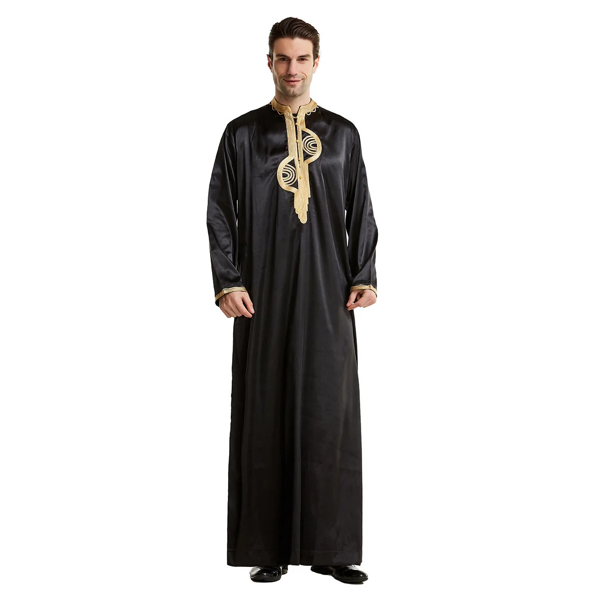 Standing Collar Embroidered Robe Muslim Robe Long Sleeve Solid Color Casual Fashion Pakistan Saudi Arabia Men's Middle East