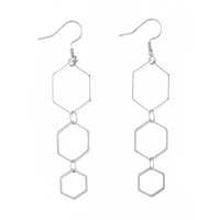 kissitty 2 pairs hexagon stainless steel dangle earrings with linking rings for women hooks earrings jewelry finding gift