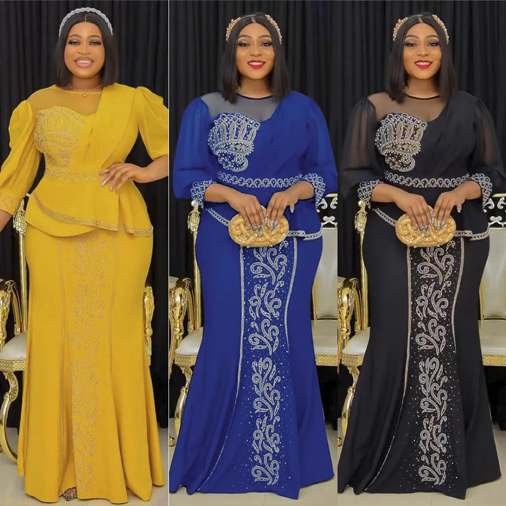

African Dresses for Women Plus Size Africa Clothes Dashiki Ankara Wedding Outfit Gown Elegant Evening Party Long Maxi Dress 2PCS