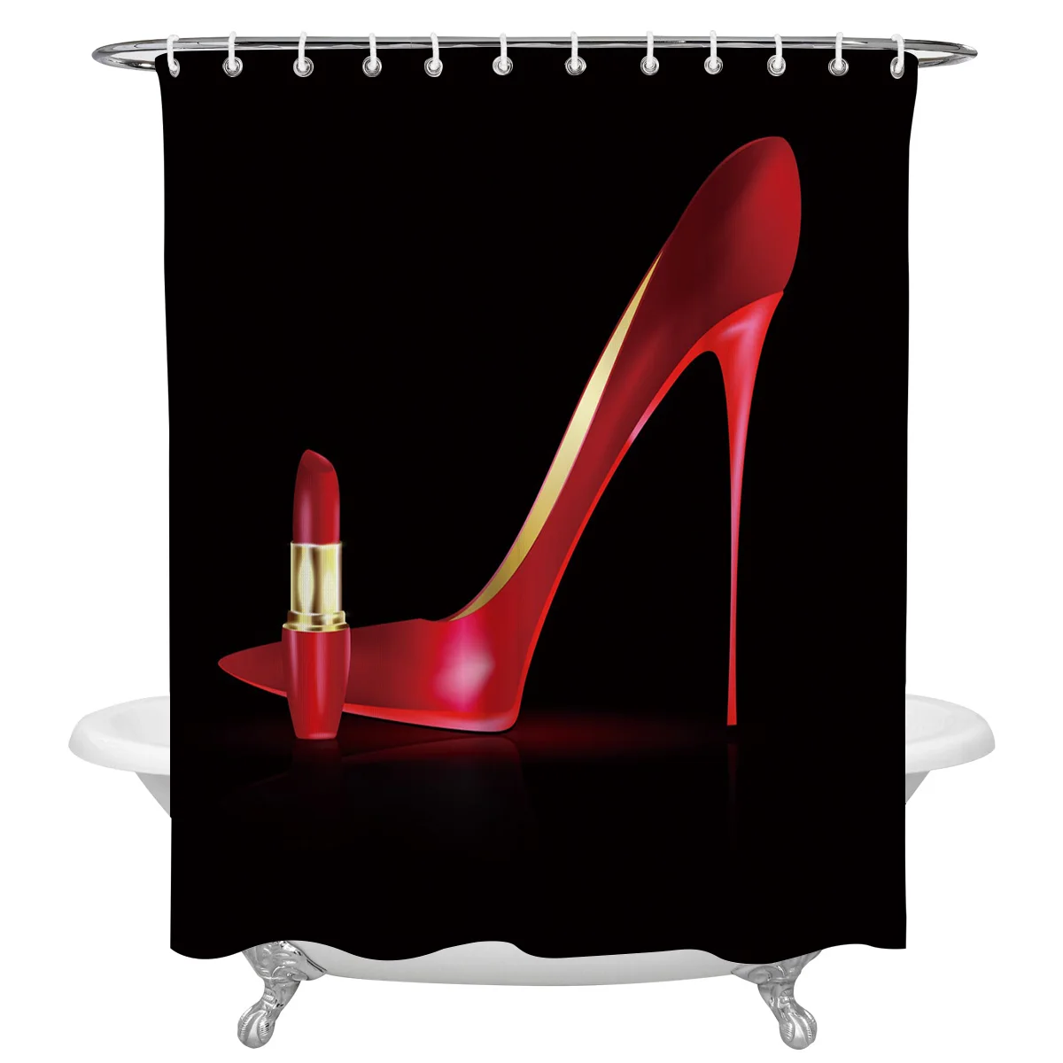 

Занавеска для душа на высоком каблуке с черным фоном в виде губной помады, занавеска для ванной комнаты, фрикционная Водонепроницаемая зана...