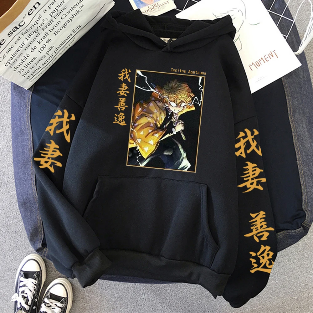 

Anime Demon Slayer Eyes Agatsuma Zenitsu Printed Men Sweatshirt Hipster Cartoons Casual Pullover Harajuku Loose Man Long Sleeves