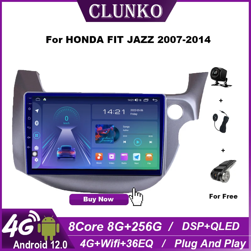 Clunko For HONDA FIT JAZZ 2007 - 2014 Android Car Radio Stereo Tesla Screen Multimedia Player Carplay Auto 8G+256G 4G LHD LRD