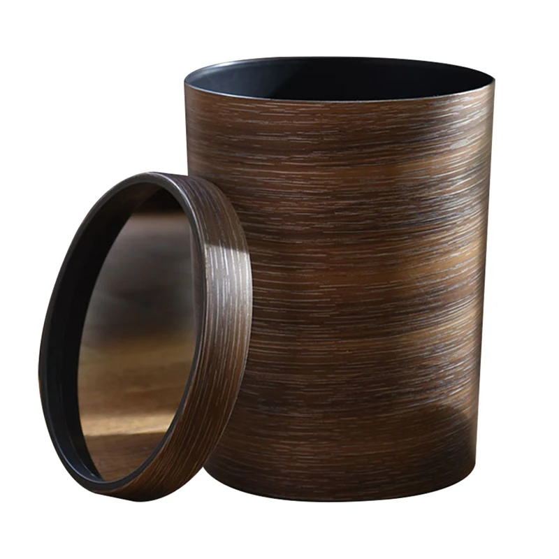 

Living Room Dustbin Look Like Wood Plastic Circular Trash Can Office Hotel
