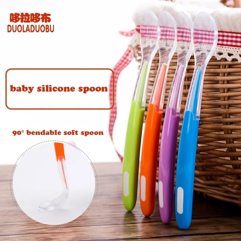 

DUOLADUOBU Baby Feeding Spoon Silicone Complementary Food Soft Spoon Candy Color Baby Spoon Baby Tableware