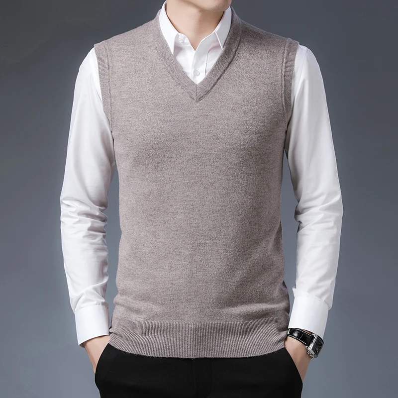

Men's V-Neck Knitted Pullover Vest Autumn Winter New Solid Color Classic Business Work Thick Sleeveless Vest Male Top