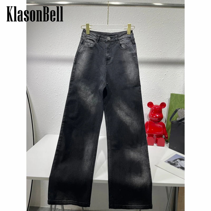 11.25 KlasonBell Fashion Gradient Washed Letter Straight Jeans Women