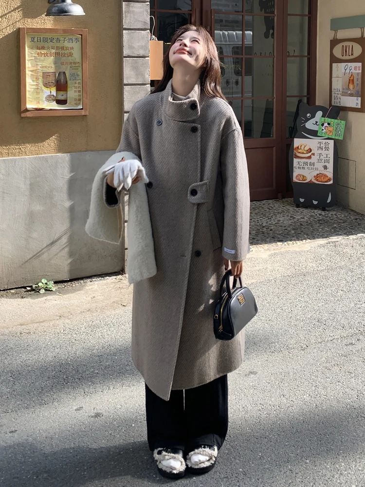 High-Grade Herringbone Pattern Double-sided Cashmere coat Women Mid-Length 2024 Early Autumn and Winter Wear Slimming Woolen ...