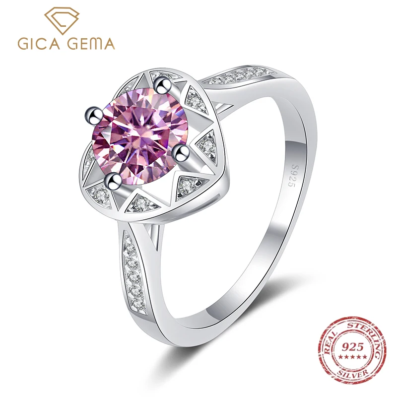 

Gica Gema Heart Moissanite 1CT Multicolor Engagement Rings For Women 925 Sterling Silver Diamond Wedding Band Bridal Jewelry