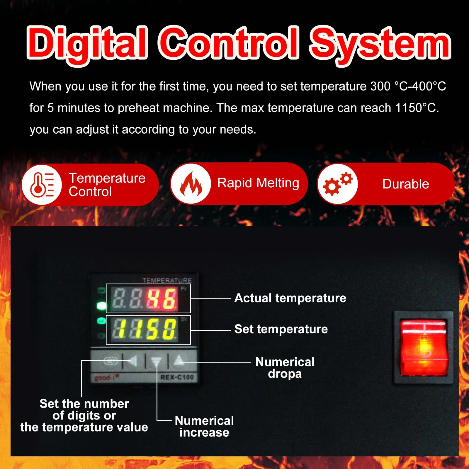 1/2/3KG 1400W 2000F Digital Electric Melting Furnace with Graphite Crucible for Melt Scrap,Silver,Gold,Copper, Aluminum 110/220V images - 6