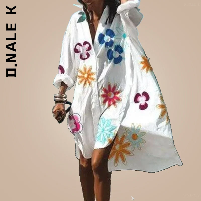 

D.Nale K Summer Dresses 2022 Sexy Beach Shirt Dress Loose Casual Aesthetic New Bohemian Long Sleeve Elegant Vestidos