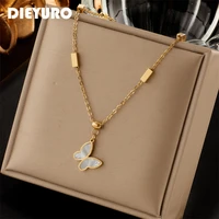 dieyuro 316l stainless steel butterfly women necklace fashion gold color clavicle chain casual girls party body jewelry gift