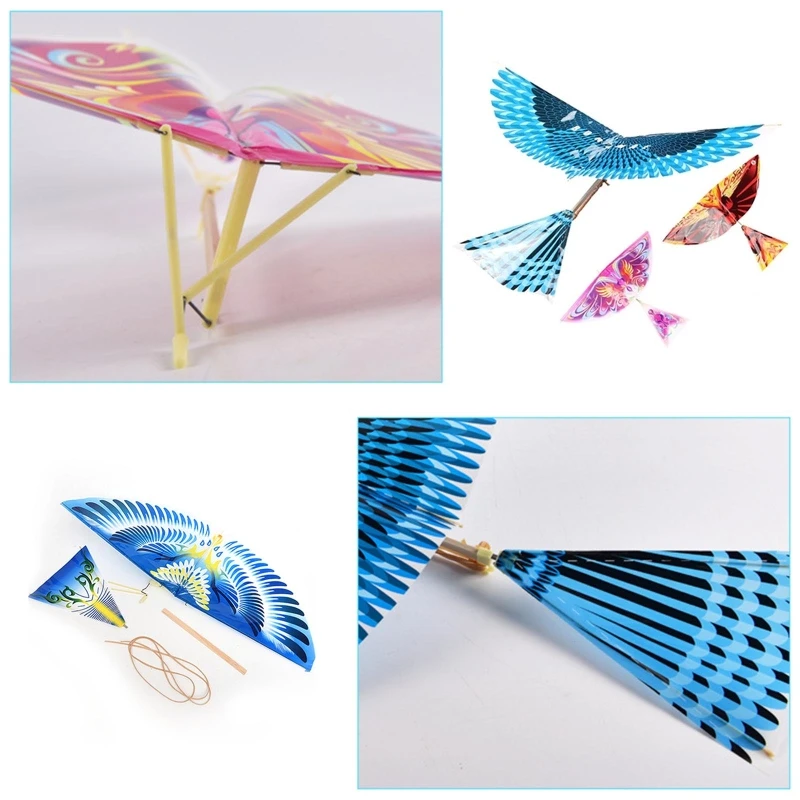 10-Piece Elastic Rubber Band Powered Flying Birds Kite Funny Handmade DIY Kids Toy Gift Outdoor Air Plane Ornithopter