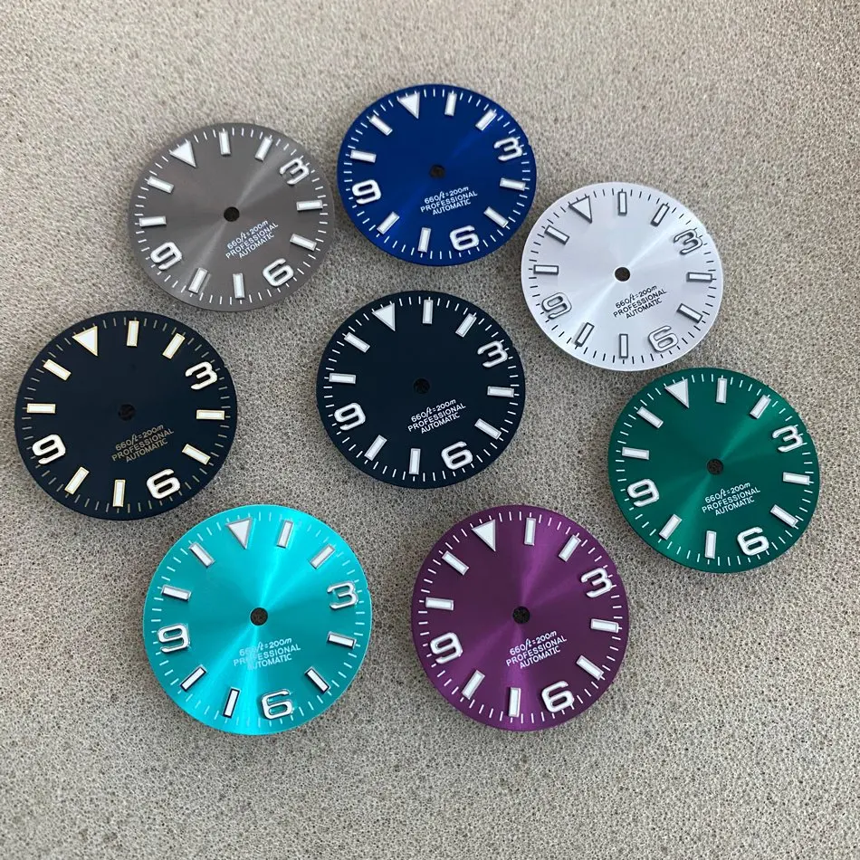 

Sun Pattern 28.5mm Modified Dial NH35 4R36 Watch Dial 369 Nail Green Luminous Dial for NH35 NH36 4R 7S Movement with S LOGO Dial