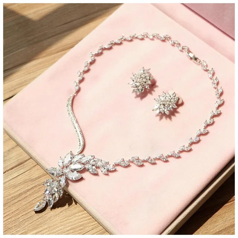 CC блестящее ожерелье серьги-гвоздики комплект свадебных аксессуаров женское