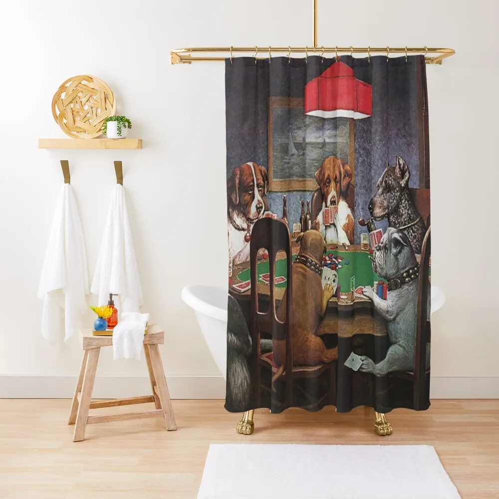 Собаки играют в покер: нужен другу (Высокое разрешение) C.M. Занавеска для душа Coolidge