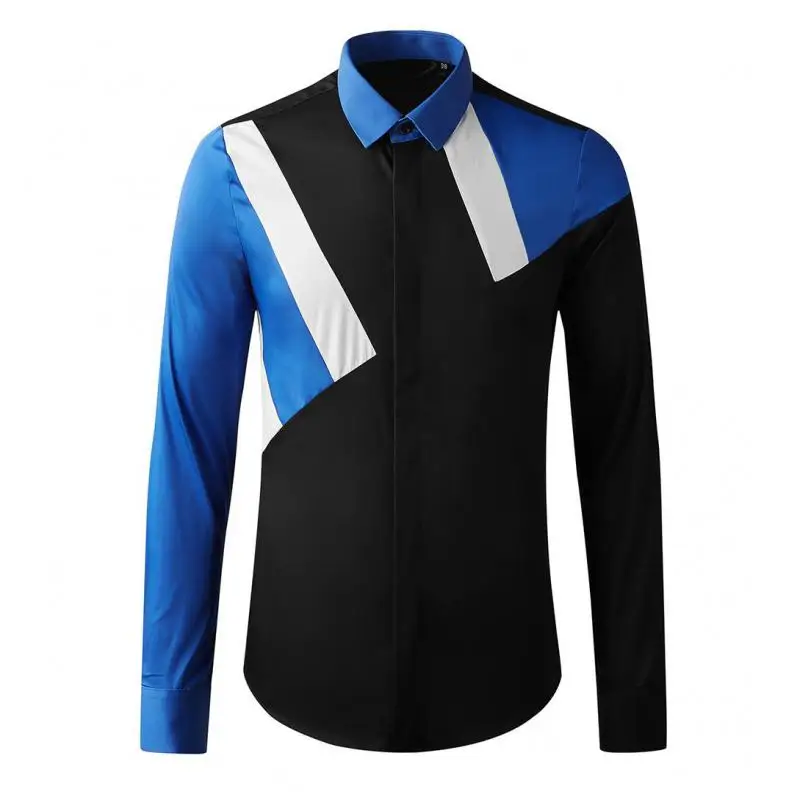 

2022 100% Cotton Mens Shirts Luxury Splice Design Long Sleeve Casual Mens Dress Shirts fashion slim fit party male shirts 3XL