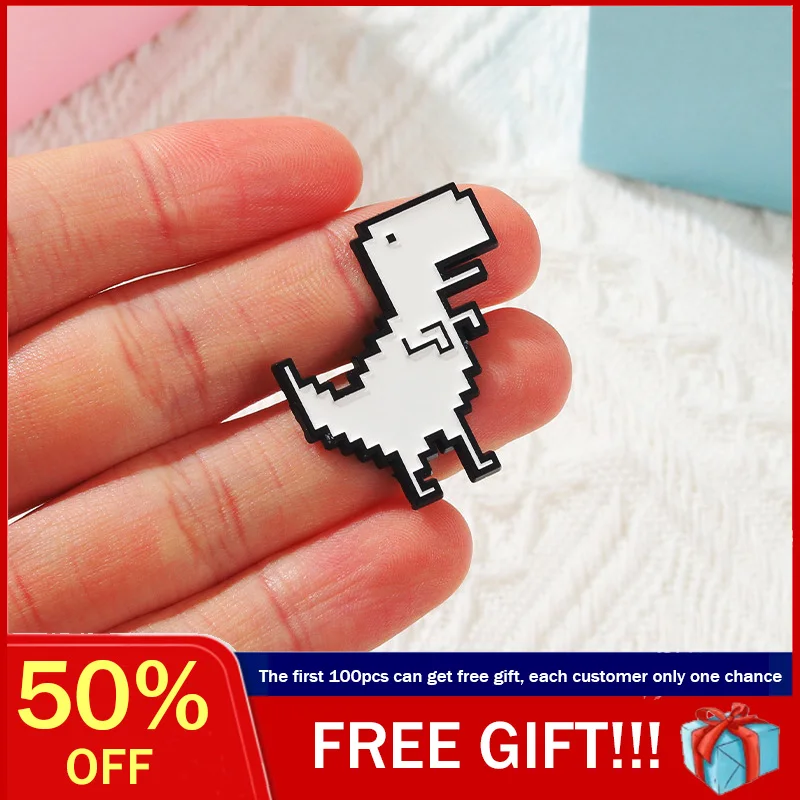 

Cute White Pixel Dinosaur Enamel Pin For Clothes Backpacks Metalico Brooches Anime Jewelry Women Men Accessories Funny Gifts