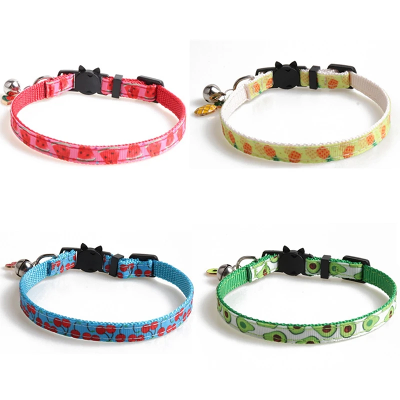 

Hot YO-4 Pcs Breakaway Cat Collars With Bell Colorful Summer Fruit Style Adjustable Pet Collar For Cat Tropical Hawaii Party