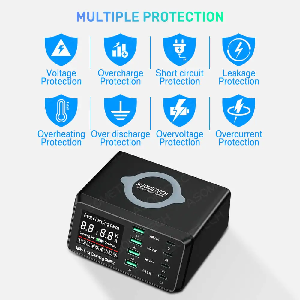 110w 8 port quick charge usb charger wireless charger usb c pd fast charger for iphone 13 12 pro samsung s21 macbook air xiaomi free global shipping