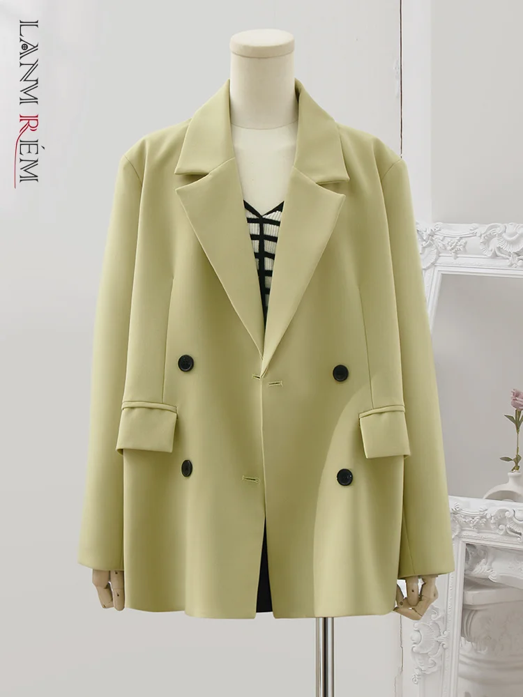 

Женский офисный Блейзер LANMREM, двубортный однотонный пиджак с длинным рукавом, Корейская женская одежда, Новинка осени 2023, 32D165