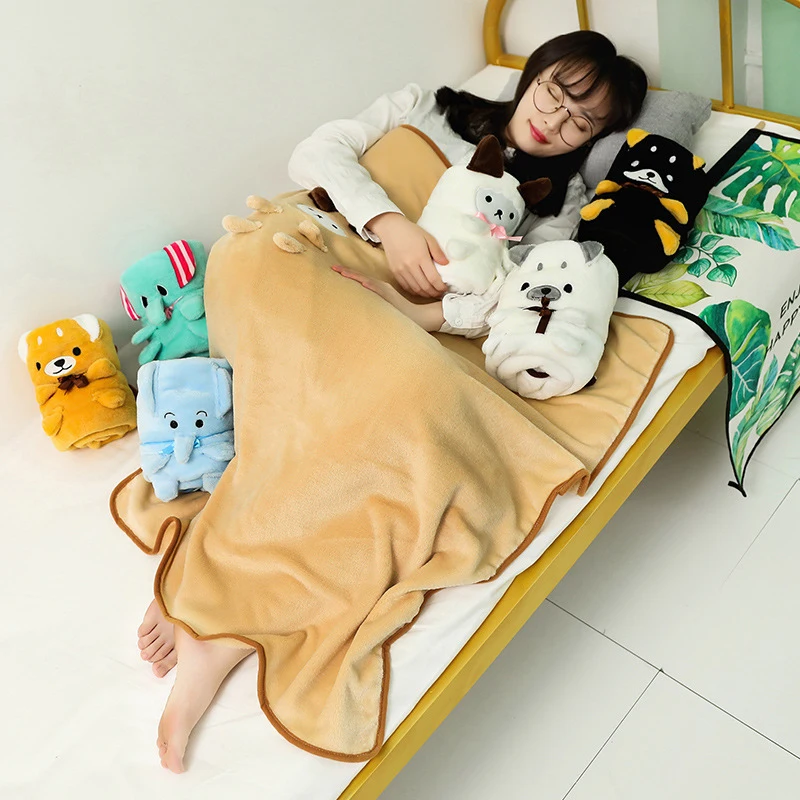 2022 Double-Sided Cartoon Animal Flannel Roll Blanket Children Blanket for Holiday Household Home Gifts Flannel Roll Blanket