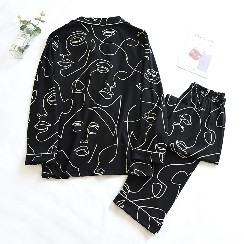 2023 New Spring /autumn Couples 100% Cotton Pajamas Long-sleeved Trousers Two-piece Female Home Male Sleepwear for Women Cotton