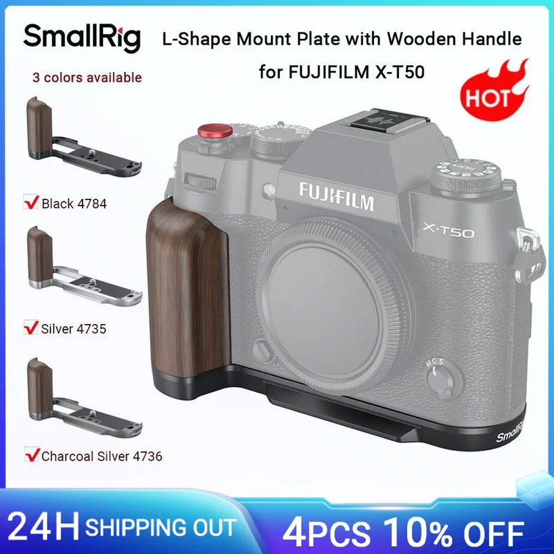 Фото L-образная монтажная пластина SmallRig X-T50 с деревянной ручкой для FUJIFILM X-T50, быстросъемная пластина Arca-Swiss для штатива Arca-типа №1