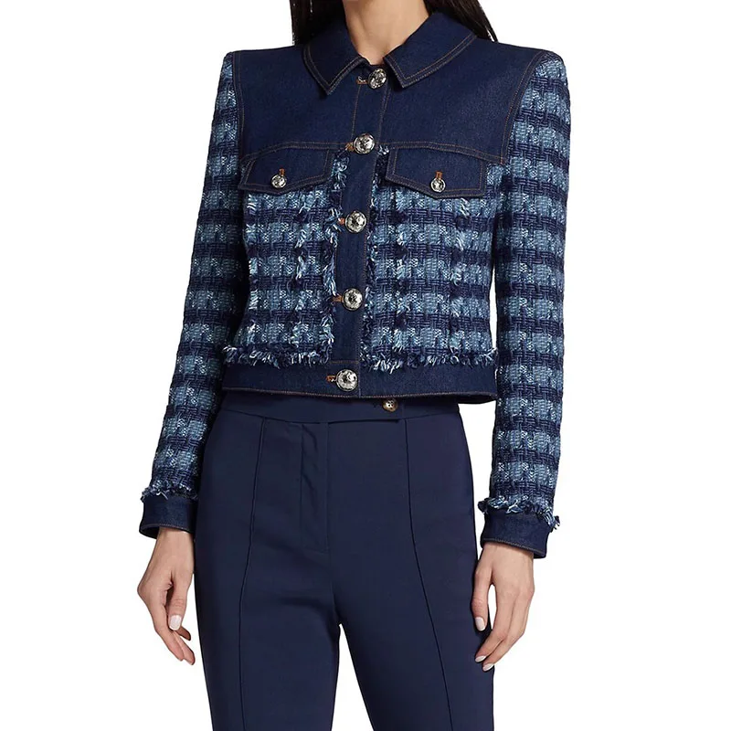 

Женская куртка, Новинка осени 2023, корейская мода, женское джинсовое пальто из сращенной ткани, высококачественный Топ с длинным рукавом y2k, бесплатная доставка