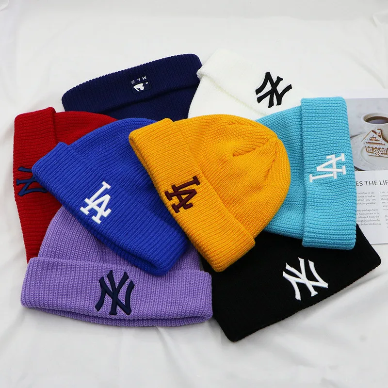 NY Brand Knitted Hat Women's Autumn and Winter Street All-match Hip-hop Hat Embroidered Woolen Hat Korean Version Yellow Warm