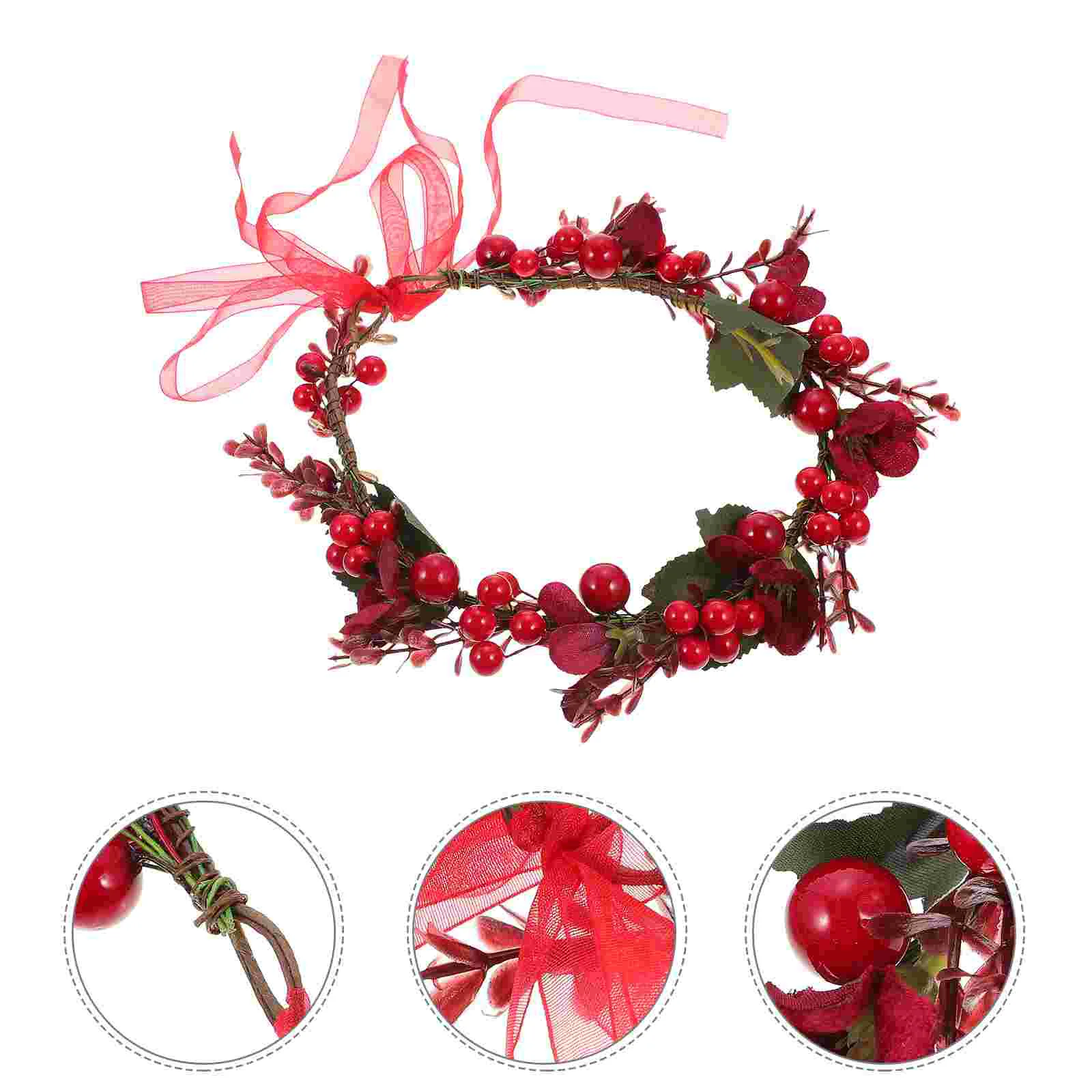 

Wreath Christmas Headdress Hair Headband Bride Headwear Wedding Floral Headpiece Flower Berry Head Girl Bridal Fordecor Hairband