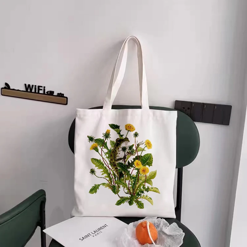 

New Women's Canvas Shoulder Bag Student Flower Printing Female Handbag Korean Fashion Large Capacity Reusable Shopping Bag