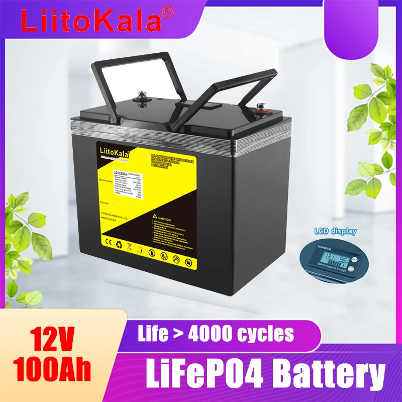 

LiitoKala 12V 100AH Lifepo4 Battery With 100A BMS 4S 12.8V For 1200W Backup Power Inverter RV Boat MPPT Solar AGV