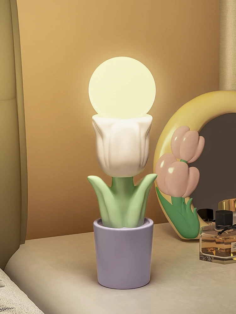 

Tulip Nightlight Home Decoration Nordic Art Room Decor Accessories Simulated Plant Statue Kawaii Table Ornament Holiday Gifts
