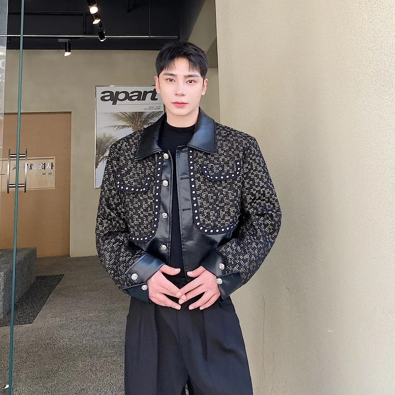 Модная темно-синяя куртка NOYMEI из искусственной кожи в стиле пэчворк повседневная