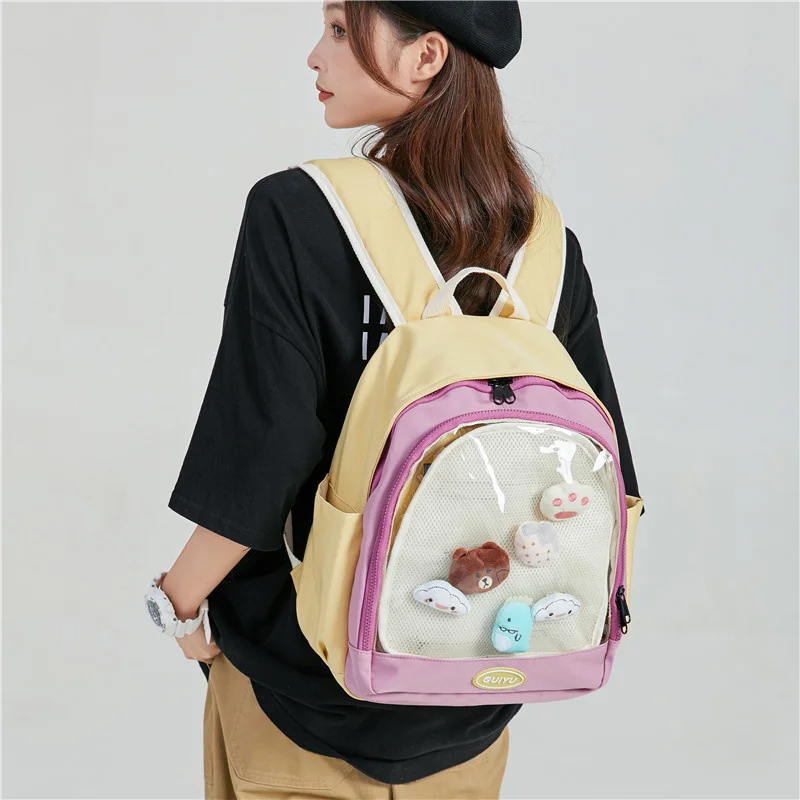 

Kawaii ITA School Small Backpack for Girls 14 Inches Laptop Cute Ita Bag Diy Backpack Lovely Black Transparent Bagpack for Women