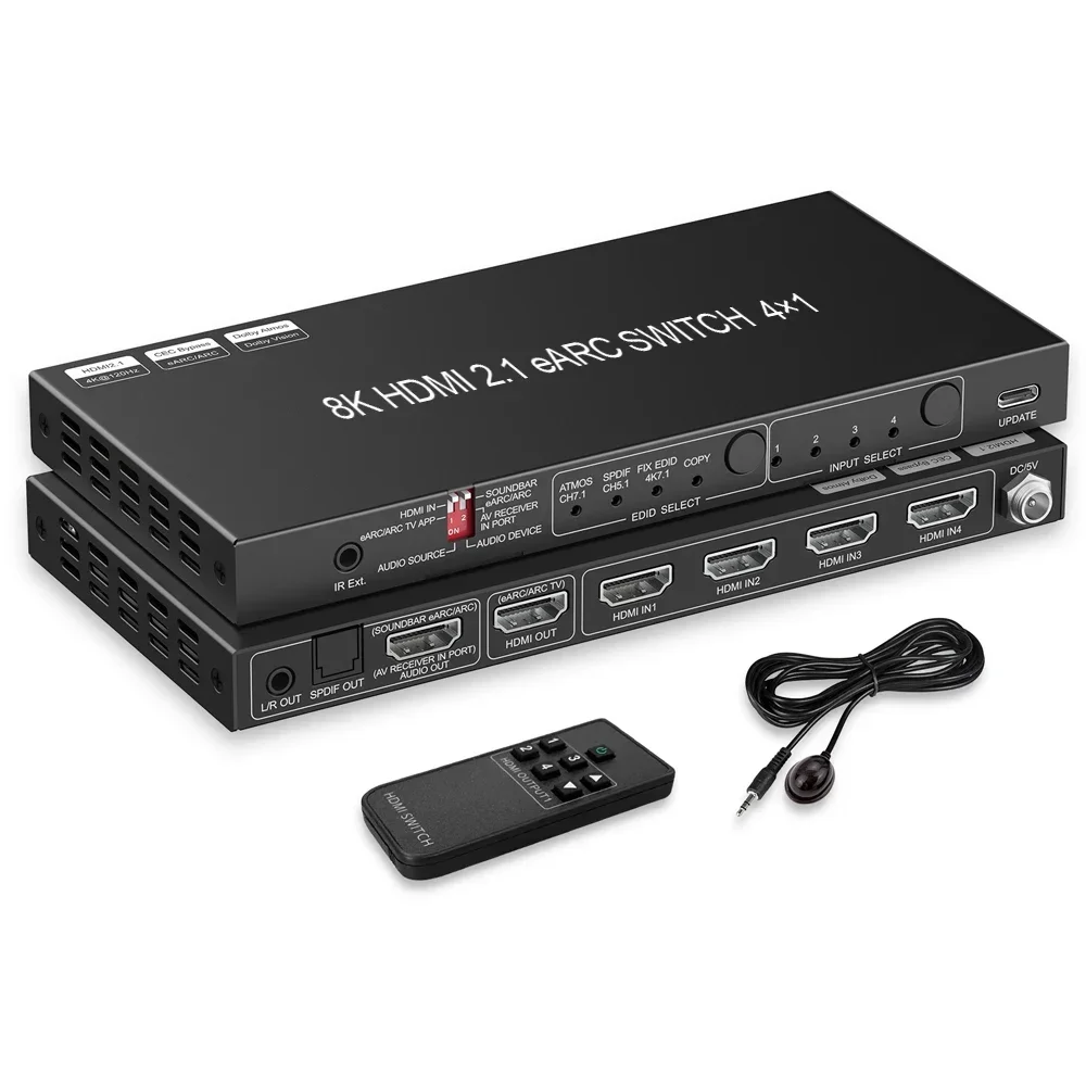 Фото В наличии: HDMI 2.1 коммутатор 8K с экстрактором звука EARC, 4 входа 1 выход, для SONOS ARC или AV-ресивера, SPDIF, EDID, HDMI-переключатель для саундбара №1