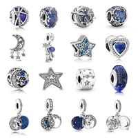 high quality white copper silver plated interstellar series blue starry moon pendant diy shining stars astronaut charm beads