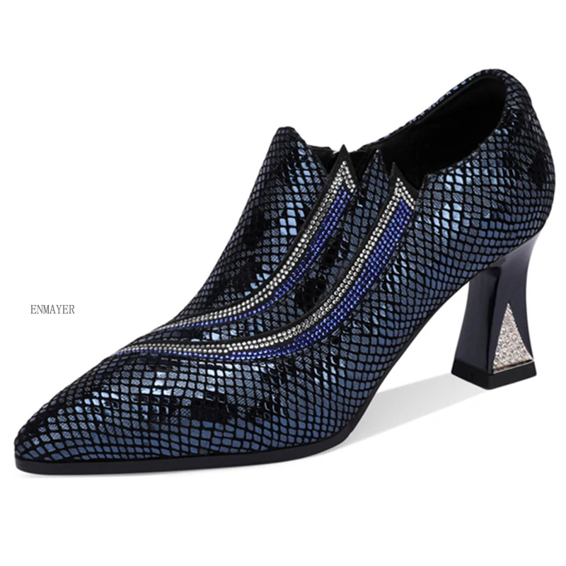

ENMAYER, Элегантная модная женская обувь для офиса, разные цвета, обувь из натуральной кожи на толстом каблуке для женщин, весна-лето