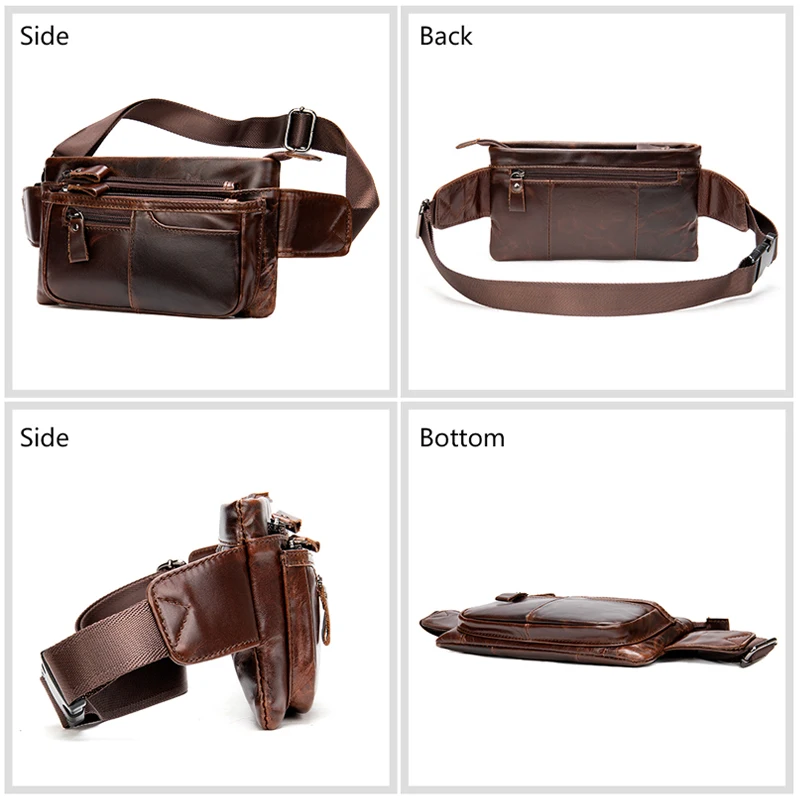 SCHLATUM Genuine Leather Fanny Bag for Fanny Pack Male Travel Waist Bag Men Phone Pouch Male Leather Messenger Bag Casual Small