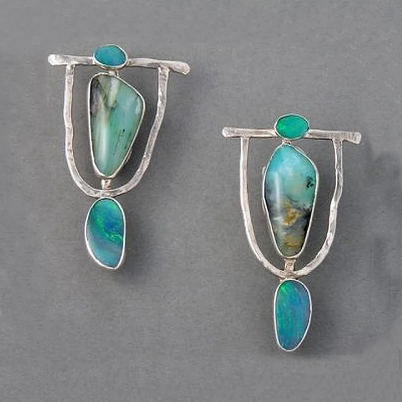 

Vintage Indian Tribal Green Resin Dangle Earrings for Women 2019 Hippie JewelryBohemian Big Long Hollow Drop E5E680