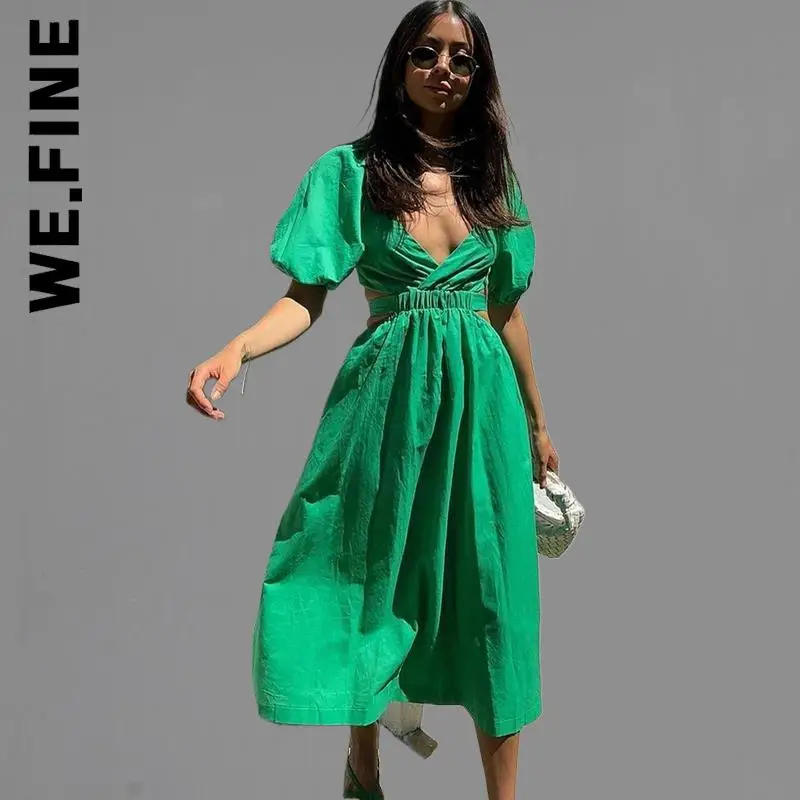 

Женское Хлопковое платье с V-образным вырезом, с вырезами