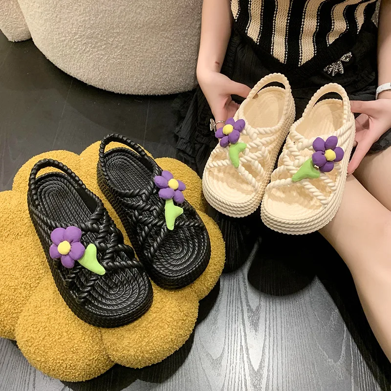 Eva Flowers Platform Beach Sandals Women 2023 Slippers Summer Fashion Korean Version Sandalias Zapatos Mujer Flip Flops Flat