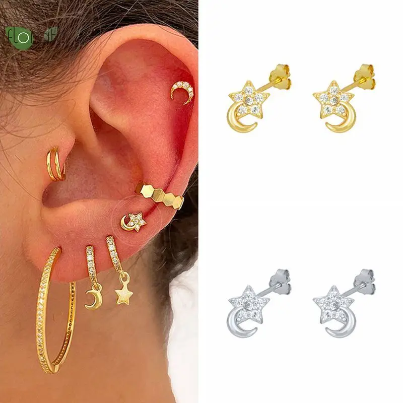 

Yuxintome 925 Sterling Silver Cute Star/Moon Stud Earrings Trend Personality Women's Earrings Korean Jewelry Premium Gift