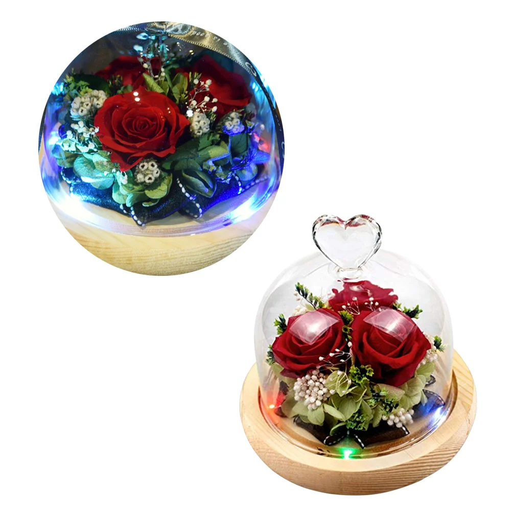 

1pc Preserved Rose in Dome with Lights Romantic Ornament for Birthday