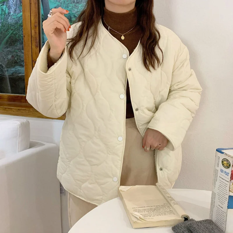 2021 South Korea Chic Autumn and Winter New Style Niche Rhomboid Thickened Double-sided Lamb Wool Jacket Coat Long-sleeved Women