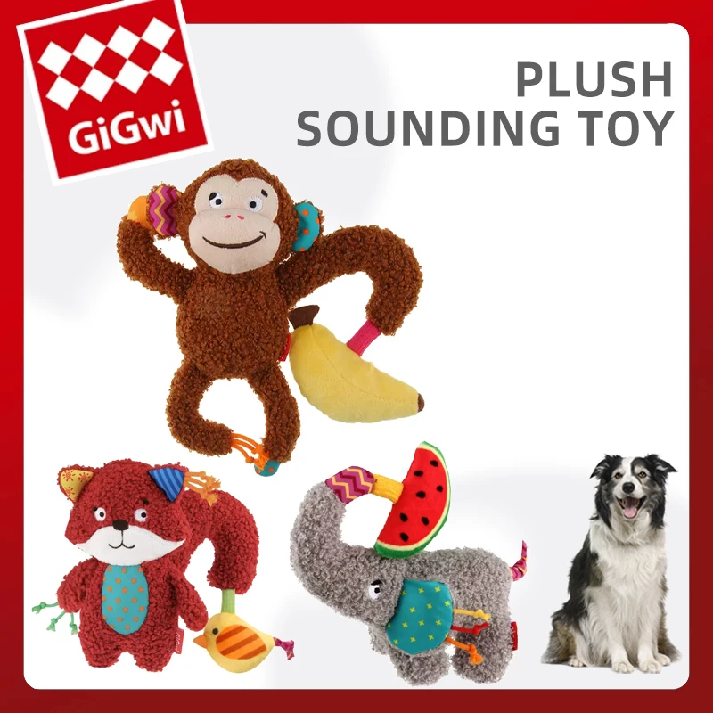 

GiGwi Plush Squeak Dog Toy Fleece Durable Chewing Pet Molar Toy Chew Squeaky Whistling Involved Monkey Elephant Dog Toys