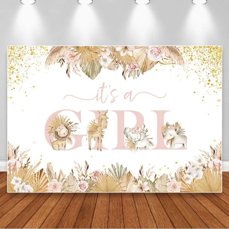 

It's A Girl Baby Shower Party Photography Backdrops Bohemia Flowers Background Boho Safari Woodland Photo Booth Studio Props