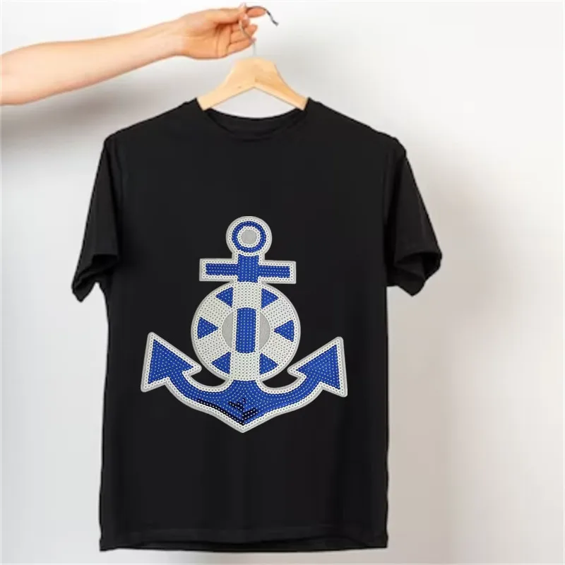 Сверкающая синяя нашивка с блестками и якорем для лодки аппликация украшения