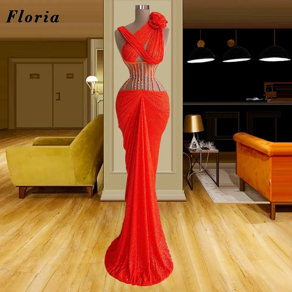 

Floria Luxury Long Beaded Evening Dresses 2022 Handmade Sequins Mermaid Party Night Haute Couture 2022 Wedding Women Prom Dress