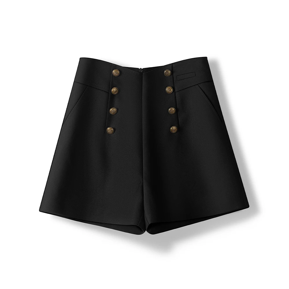 

Модные Костюмные шорты для женщин, летние уличные облегающие повседневные двубортные брюки А-силуэта с высокой талией и широкими штанинами